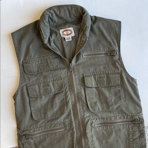 Vintage 80’s Banana Republic Safari Utility‎ Vest Hooded Full Zip Green Mens XS